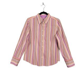 ROBERT GRAHAM Rainbow Pink Stripe Funky Artsy Flip Cuff Button Shirt SIZE LARGE